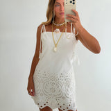 Lucy Linen Embroidered Mini Dress - White