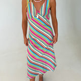Madeline Multi Striped Midi Dress - Green Multi