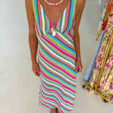 Madeline Multi Striped Midi Dress - Green Multi
