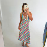 Madeline Multi Striped Midi Dress - Green Multi