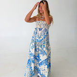 Delilah Printed Maxi Dress - White/Blue