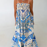 Delilah Printed Maxi Dress - White/Blue