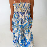 Delilah Printed Maxi Dress - White/Blue