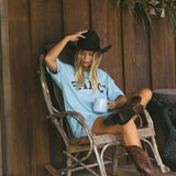 Fancy Oversized Embroidered Tee - Glacier
