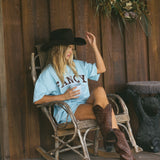 Fancy Oversized Embroidered Tee - Glacier