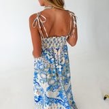 Delilah Printed Maxi Dress - White/Blue