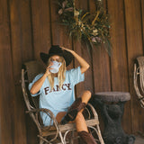 Fancy Oversized Embroidered Tee - Glacier