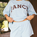 Fancy Oversized Embroidered Tee - Glacier