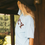 Fancy Oversized Embroidered Tee - Glacier