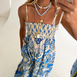 Delilah Printed Maxi Dress - White/Blue