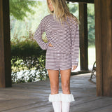 Fancy Striped Button Shorts - Peony/Chocolate