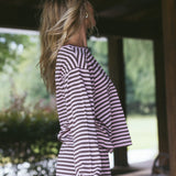 Fancy Striped Oversized Long Sleeve Top - Peony/Chocolate