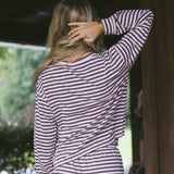 Fancy Striped Oversized Long Sleeve Top - Peony/Chocolate
