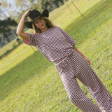 Fancy Striped Button Pants - Peony/Chocolate