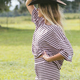 Fancy Striped Oversized Short Sleeve Top - Peony/Chocolate