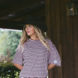 Fancy Striped Oversized Short Sleeve Top - Peony/Chocolate