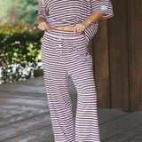 Fancy Striped Button Pants - Peony/Chocolate