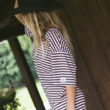 Fancy Striped Oversized Short Sleeve Top - Peony/Chocolate