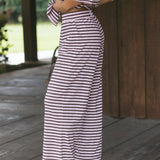 Fancy Striped Button Pants - Peony/Chocolate