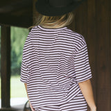 Fancy Striped Oversized Short Sleeve Top - Peony/Chocolate