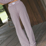 Fancy Striped Button Pants - Peony/Chocolate