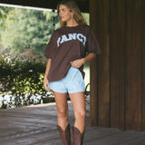 Fancy Oversized Embroidered Tee - Chocolate