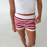 Cindy Crochet Mini Shorts - Ivory/Red