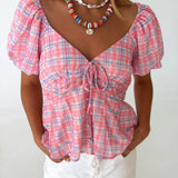Amelia Plaid Peplum Top - Pink Multi