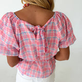 Amelia Plaid Peplum Top - Pink Multi