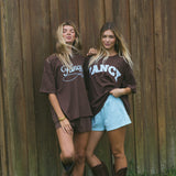 Fancy Oversized Embroidered Tee - Chocolate