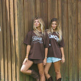 Fancy Oversized Embroidered Tee - Chocolate