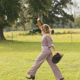 Fancy Striped Button Pants - Peony/Chocolate