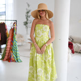 Brooklyn Strapless Midi Dress - Lime Floral