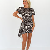 Logan Puff Sleeve Mini Dress - Dark Brown/Cream (PREORDER)