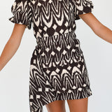 Logan Puff Sleeve Mini Dress - Dark Brown/Cream (PREORDER)