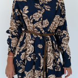 Jennifer Belted Mini Dress - Midnight Blue Cream