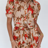 Allison Floral Mini Dress - Taupe/Red