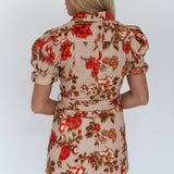 Allison Floral Mini Dress - Taupe/Red