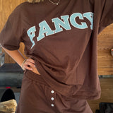 Fancy Oversized Embroidered Tee - Chocolate