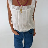 Kacie Lace Side Tie Top- Off White
