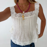 Kacie Lace Side Tie Top- Off White