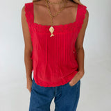Taylor Lace Side Tie Top- Tomato Red