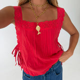 Taylor Lace Side Tie Top- Tomato Red