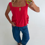 Taylor Lace Side Tie Top- Tomato Red