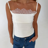 Lace Square Neck Sleeveless Top - Off White
