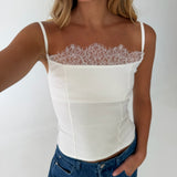 Lace Square Neck Sleeveless Top - Off White