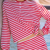 Striped Button Long Sleeve Top