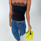 Lace Square Neck Sleeveless Top - Black
