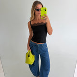 Lace Square Neck Sleeveless Top - Black