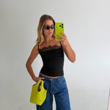 Lace Square Neck Sleeveless Top - Black